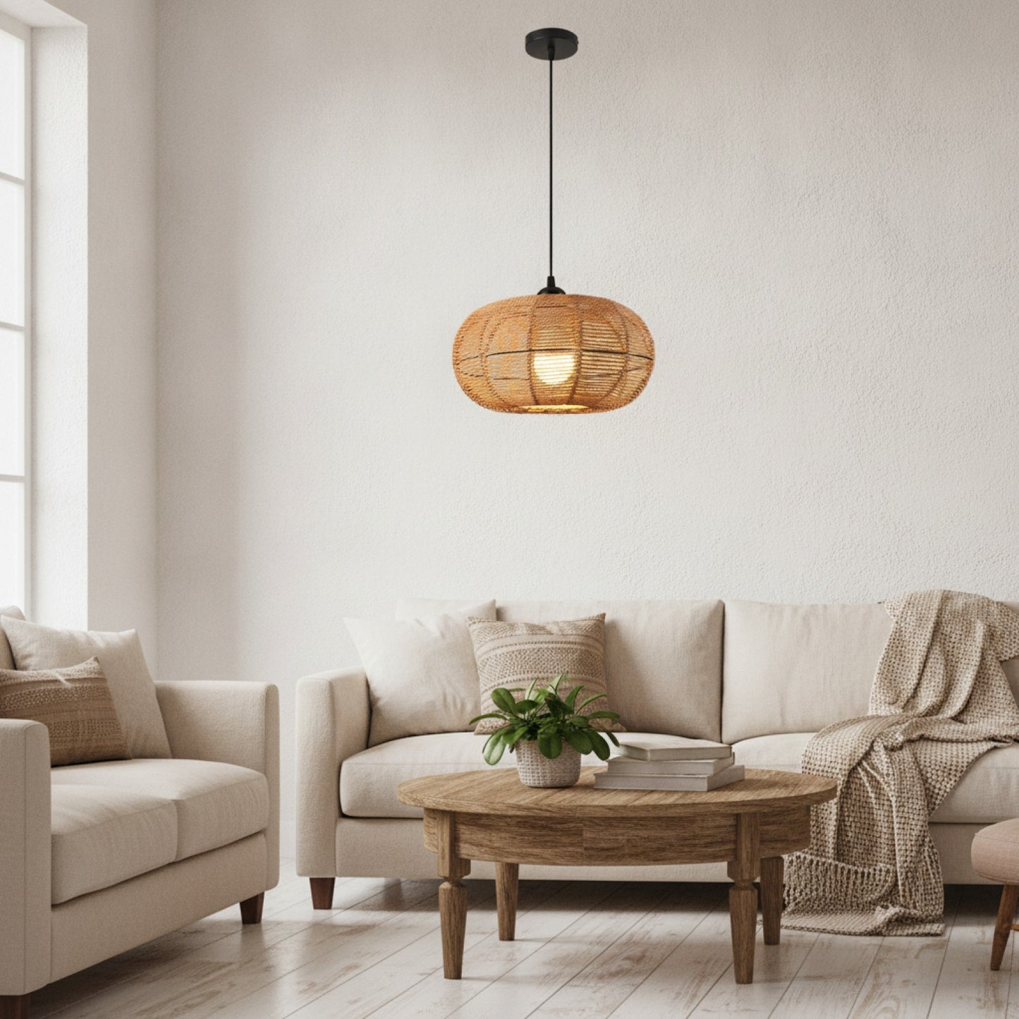 Suspension Luminaire Bohème en Rotin Tressé - Lampe Suspendue Style Vintage pour Salon, Chambre, Cuisine
