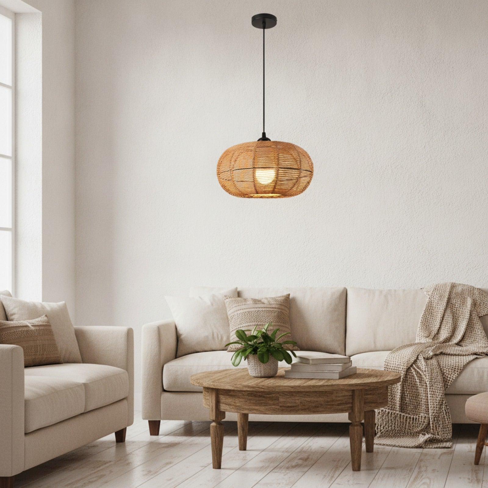 Suspension Luminaire Bohème en Rotin Tressé - Lampe Suspendue Style Vintage pour Salon, Chambre, Cuisine