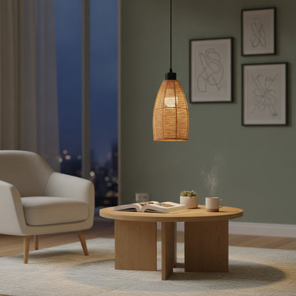 Suspension Bohème en Rotin Tressé - Lampe Vintage E27 pour Salon, Chambre, Cuisine